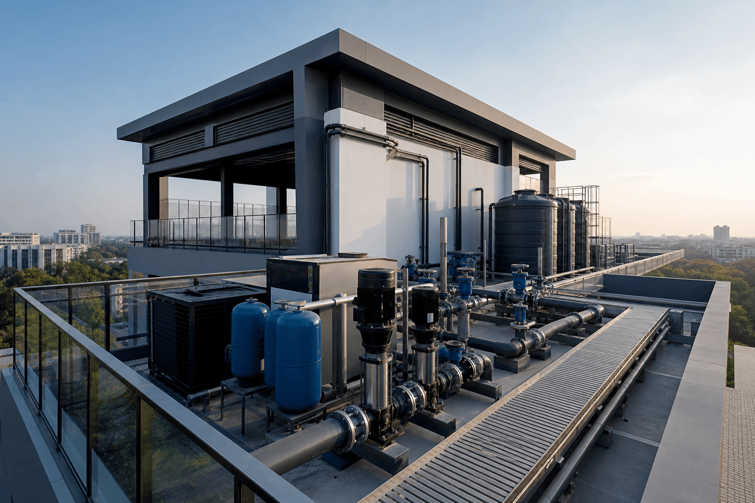 Commercial rooftop service infrastructure and plant area